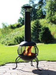 66" Chiminea Wood-Burning Fire Pit Steel Black Finish and Rain Cap