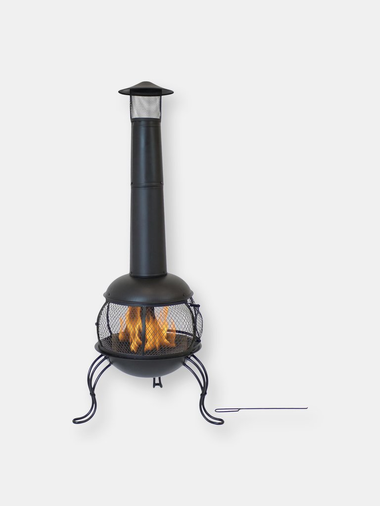 66" Chiminea Wood-Burning Fire Pit Steel Black Finish and Rain Cap - Black
