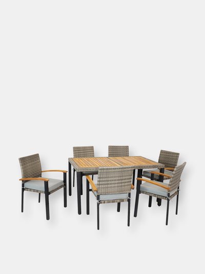 Sunnydaze Decor 7-Piece Outdoor Dining Patio Furniture Set Rattan Wooden Tabletop Blue Stripe product
