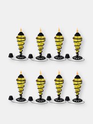 8-Pack Patio Torches Metal Swirl Blue Glass Outdoor Lawn Garden Tabletop Decor - Yellow