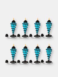 8-Pack Patio Torches Metal Swirl Blue Glass Outdoor Lawn Garden Tabletop Decor - Blue