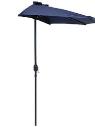 9 Ft Solar Outdoor Half Patio Umbrella With LED Lights - Dark Blue