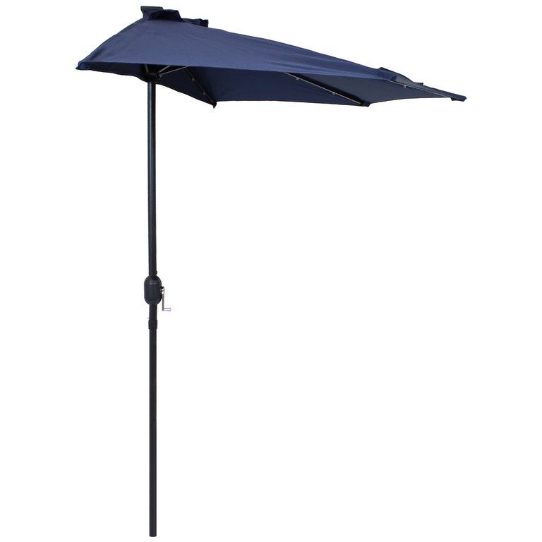 9 Ft Solar Outdoor Half Patio Umbrella With LED Lights - Dark Blue