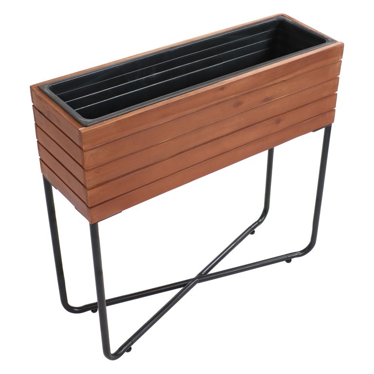Acacia Wood Slatted Planter Box with Oil-Stained Finish - Brown