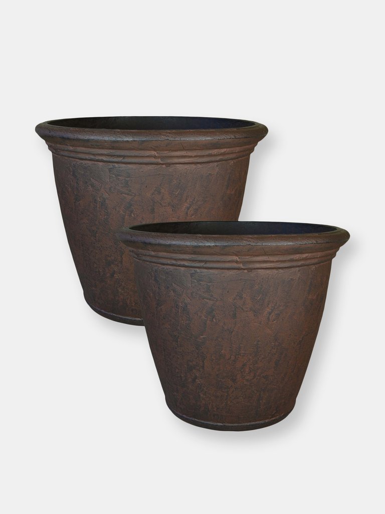 Anjelica Outdoor Double-Walled Flower Pot Planter - Dark Brown