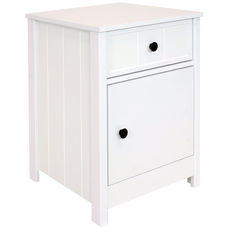 Beadboard Side Table With Drawer And Cabinet - White - 23.75in - White