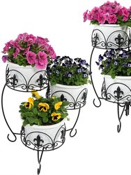 Black Iron French Lily 3-Tiered Plant Stand - 22" - Set Of 2