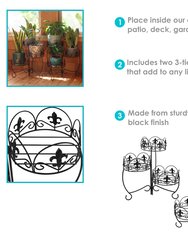 Black Iron French Lily 3-Tiered Plant Stand - 22" - Set Of 2