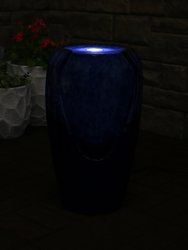 Blue Ceramic Vase Outdoor Water Fountain 22" Water Feature w/ LED