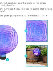 Blue Peaceful Waves Gazing Ball Rippled Glass Globe Outdoor Garden Lawn Art