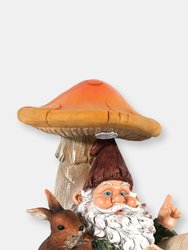 Bookworm Bernard the Garden Gnome Statue with Mushroom and Solar Light