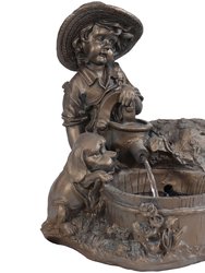 Boy with Dog Solar Outdoor Water Fountain - 15" - Light Brown