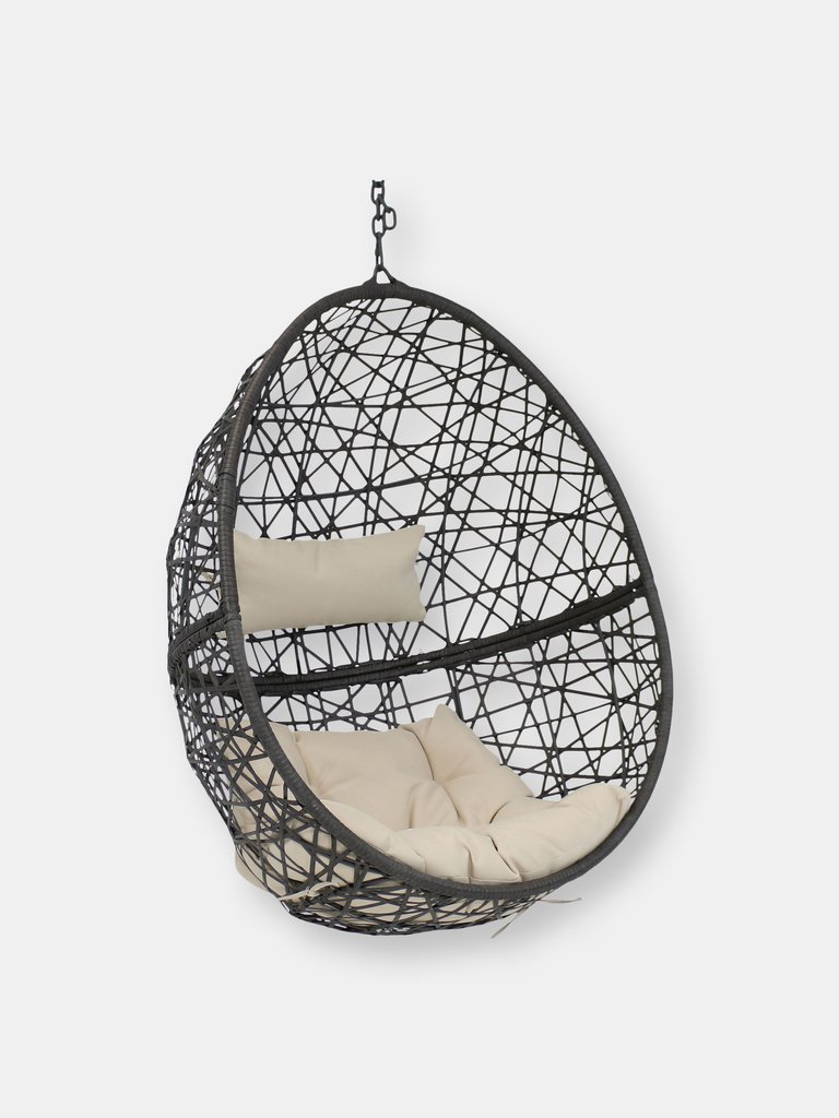 Caroline Hanging Basket Egg Chair Swing- Resin Wicker - Beige Cushions - Cream