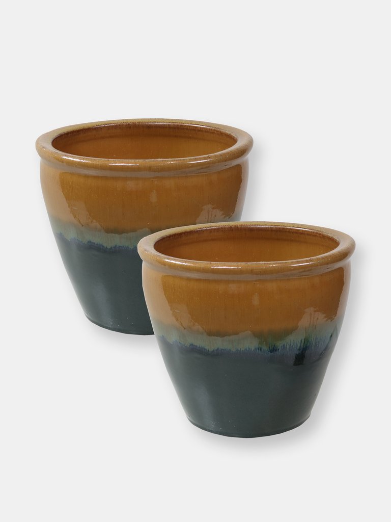 Chalet Glazed Ceramic Planter - Set of 2 - Dark Green