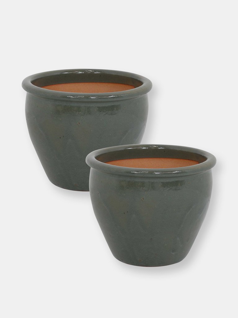 Chalet Glazed Ceramic Planter - Set of 2 - Grey