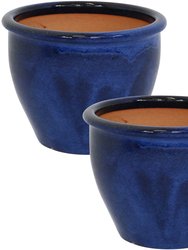 Chalet Glazed Ceramic Planter - Set of 2 - Dark Blue