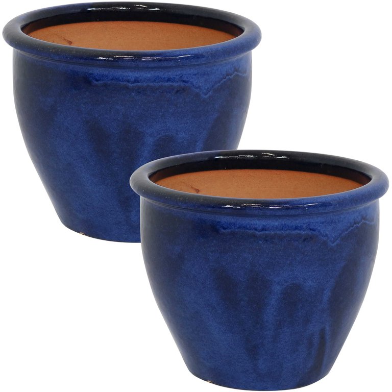 Chalet Glazed Ceramic Planter - Set of 2 - Dark Blue
