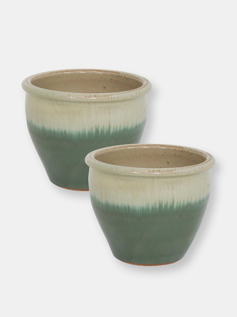 Chalet Glazed Ceramic Planter - Set of 2 - Light Green