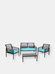 Coachford 4-Piece Black Resin Rattan Outdoor Patio Set - Black