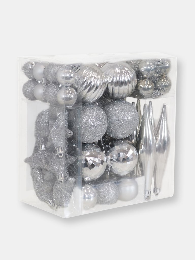 Deck the Halls 59-Piece Assorted Christmas Ornament Kit - Silver