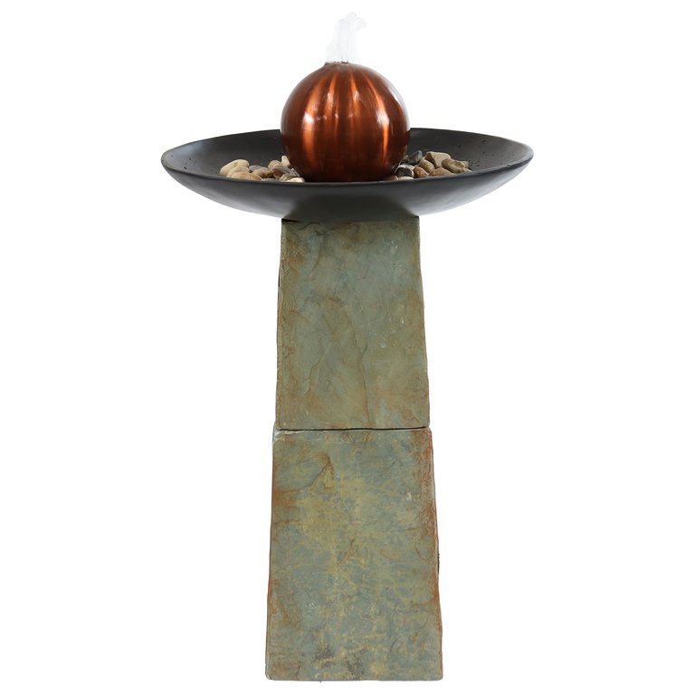 Decorative Orb Slate Outdoor Water Fountain - 38" - Green