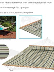 Double Hammock Fabric with Pillow Spreader Bars Khaki Stripe Outdoor Patio Bed