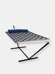 Double Quilted Hammock Bed with 12 Feet Stand  - Navy and Gray Octagon