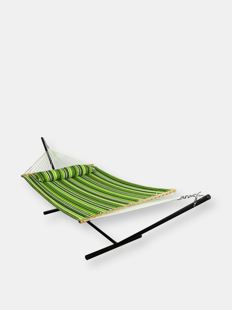 Double Quilted Hammock Bed with 12 Feet Stand  - Melon Stripe