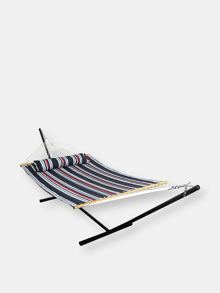 Double Quilted Hammock Bed with 12 Feet Stand  - Nautical Stripe
