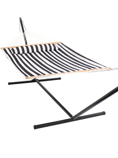 Sunnydaze Decor Double Quilted Hammock with 15' Steel Stand Spreader Bar Nautical Stripe Outdoor  product