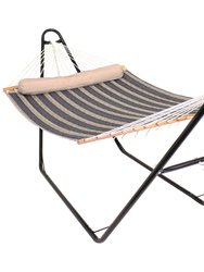 Double Quilted Hammock with Universal Steel Stand Misty Beach Outdoor Swing Bed, Sunnydaze Quilted 2-Person Hammock and Multi-Use Steel Stand - Grey