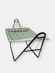 Double Quilted Hammock with Universal Steel Stand Misty Beach Outdoor Swing Bed, Sunnydaze Quilted 2-Person Hammock and Multi-Use Steel Stand - Green