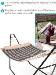 Double Quilted Hammock with Universal Steel Stand Misty Beach Outdoor Swing Bed, Sunnydaze Quilted 2-Person Hammock and Multi-Use Steel Stand