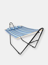 Double Quilted Hammock with Universal Steel Stand Misty Beach Outdoor Swing Bed, Sunnydaze Quilted 2-Person Hammock and Multi-Use Steel Stand - Blue