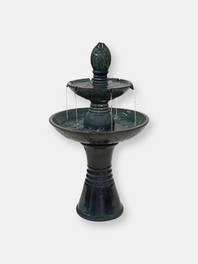 Sunnydaze Decor Double Tier Outdoor Ceramic Water Fountain with LED Lights product