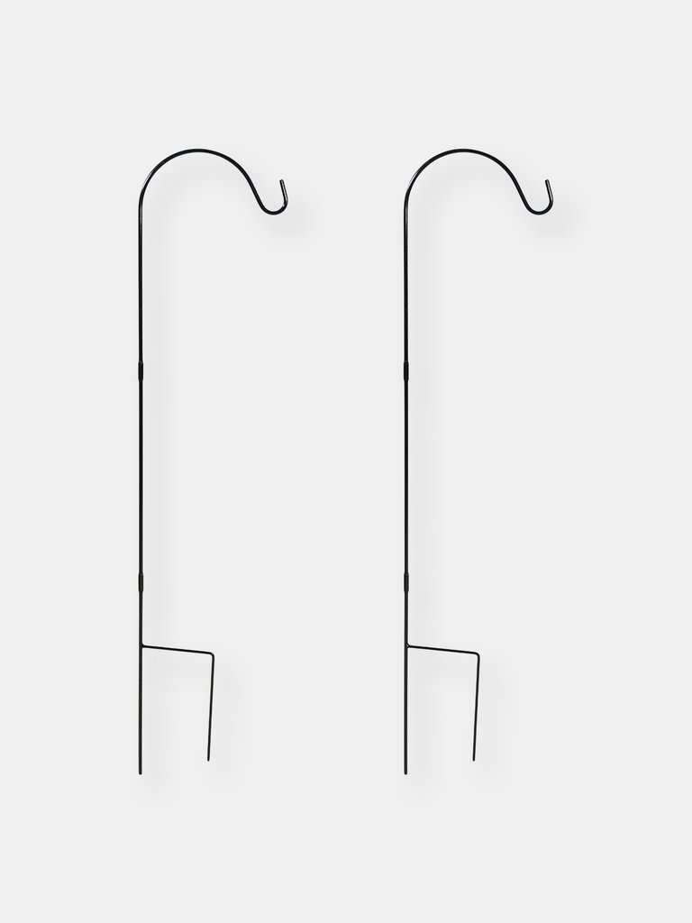 Durable Powder-Coated Steel Single Shepherd Hooks- Set of 2 - Black