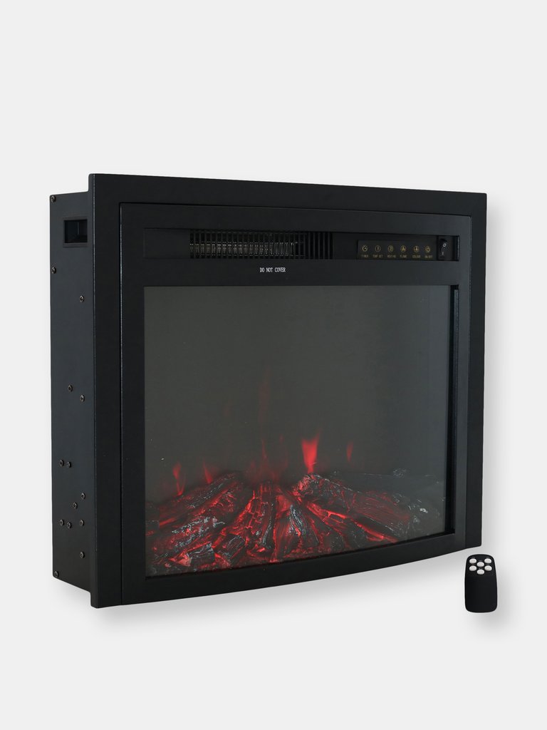 Electric Fireplace Recessed Insert Embedded Heater Remote Control Black