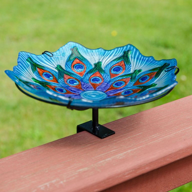 Exquisite Feathers Deck-Mounted/Staked Glass Bird Bath