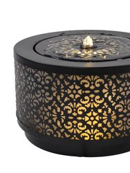 Filigree Cutout Galvanized Iron Outdoor Fountain With LED Lights - Black