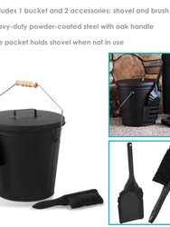 Fireplace Ash Bucket with Lid and Shovel and Brush