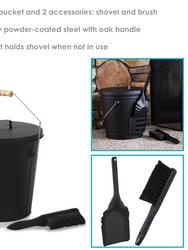Fireplace Ash Bucket with Lid and Shovel and Brush