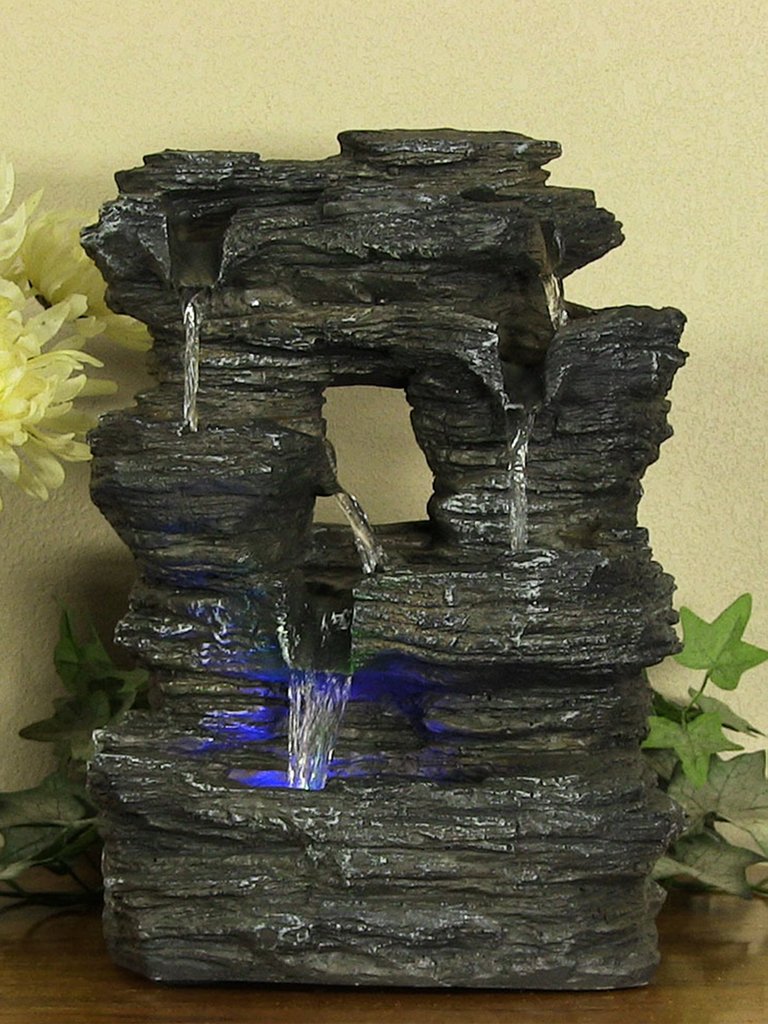 Five Stream Rock Cavern Tabletop Fountain with Multi Colored LED Light