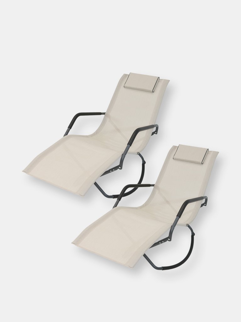 Folding Rocking Chaise Lounger with Headrest Pillow - Set of 2 - Off-white