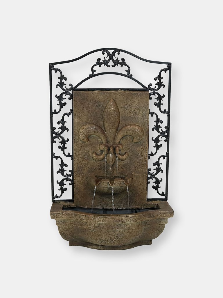 French Lily Solar with Battery Wall Fountain 33" Florentine Stone - Brown