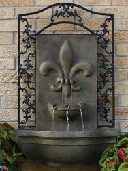 French Lily Solar with Battery Wall Fountain 33" Florentine Stone