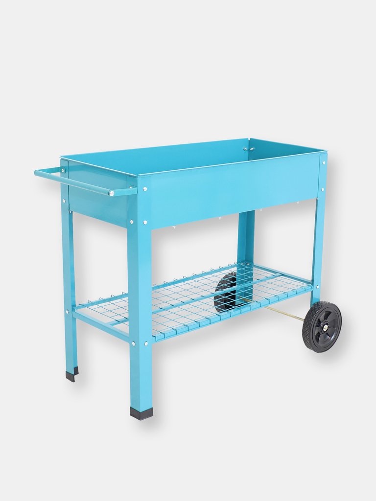Galvanized Steel Mobile Raised Garden Bed Cart - 43-Inch - Blue