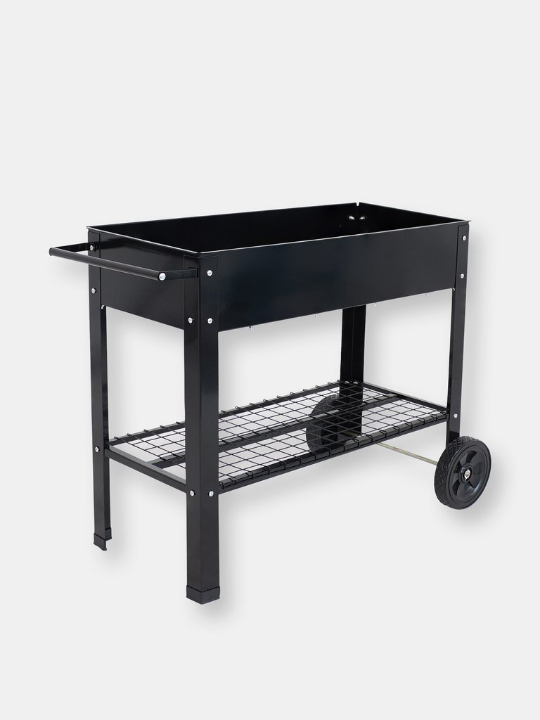 Galvanized Steel Mobile Raised Garden Bed Cart - 43-Inch - Black
