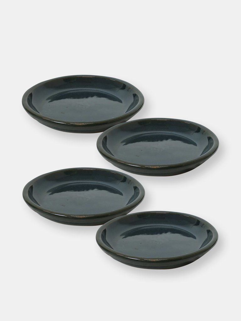 Glazed Ceramic Planter Saucer Set of 4  - Forest Lake Green