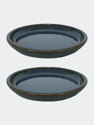 Glazed Ceramic Planter Saucers - Set of 2 - Forest Lake Green