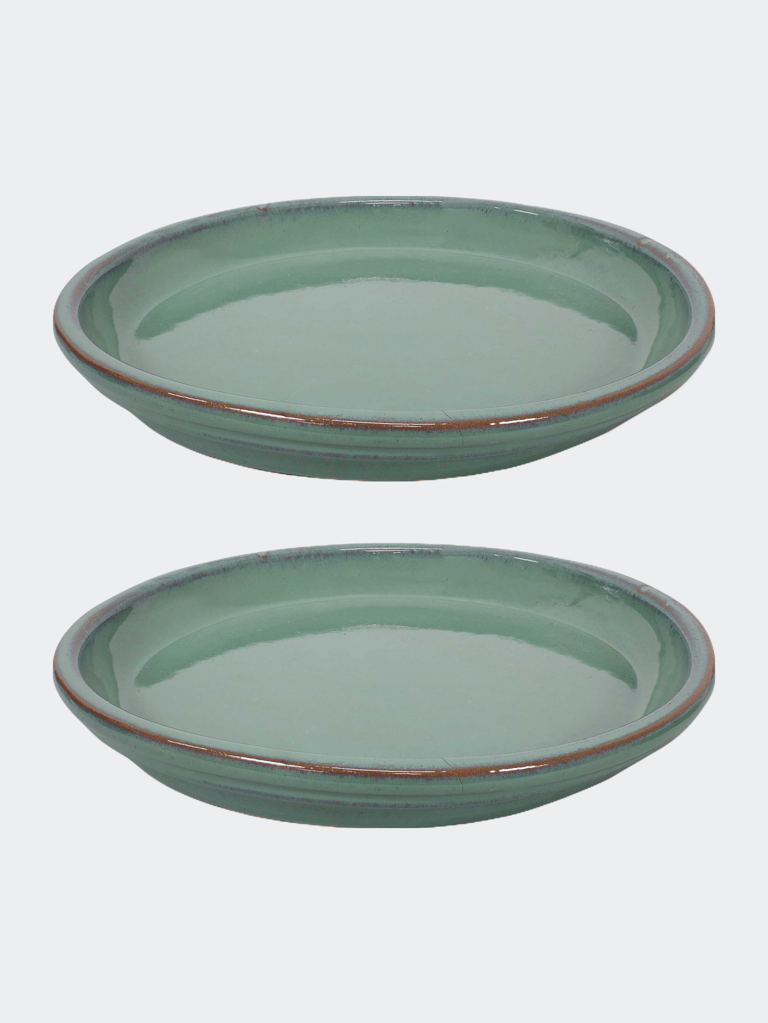 Glazed Ceramic Planter Saucers - Set of 2 - Seafoam